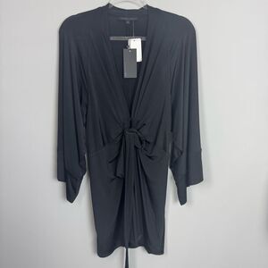 BLAQUE LABEL | NEW Black Kimono Style Tie Front Plunge Neck Dress Women’s Size M